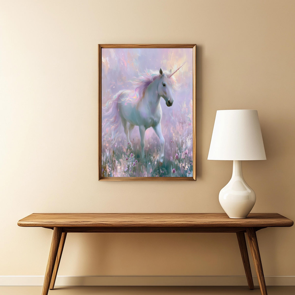 Einhorn Pastell Blumenwiese Poster – Produktansicht 3