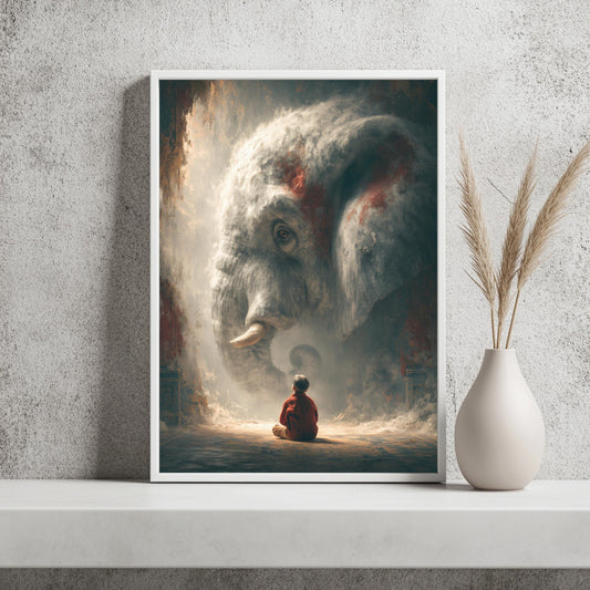 Junge und Elefant Poster Surreal Ölgemälde
