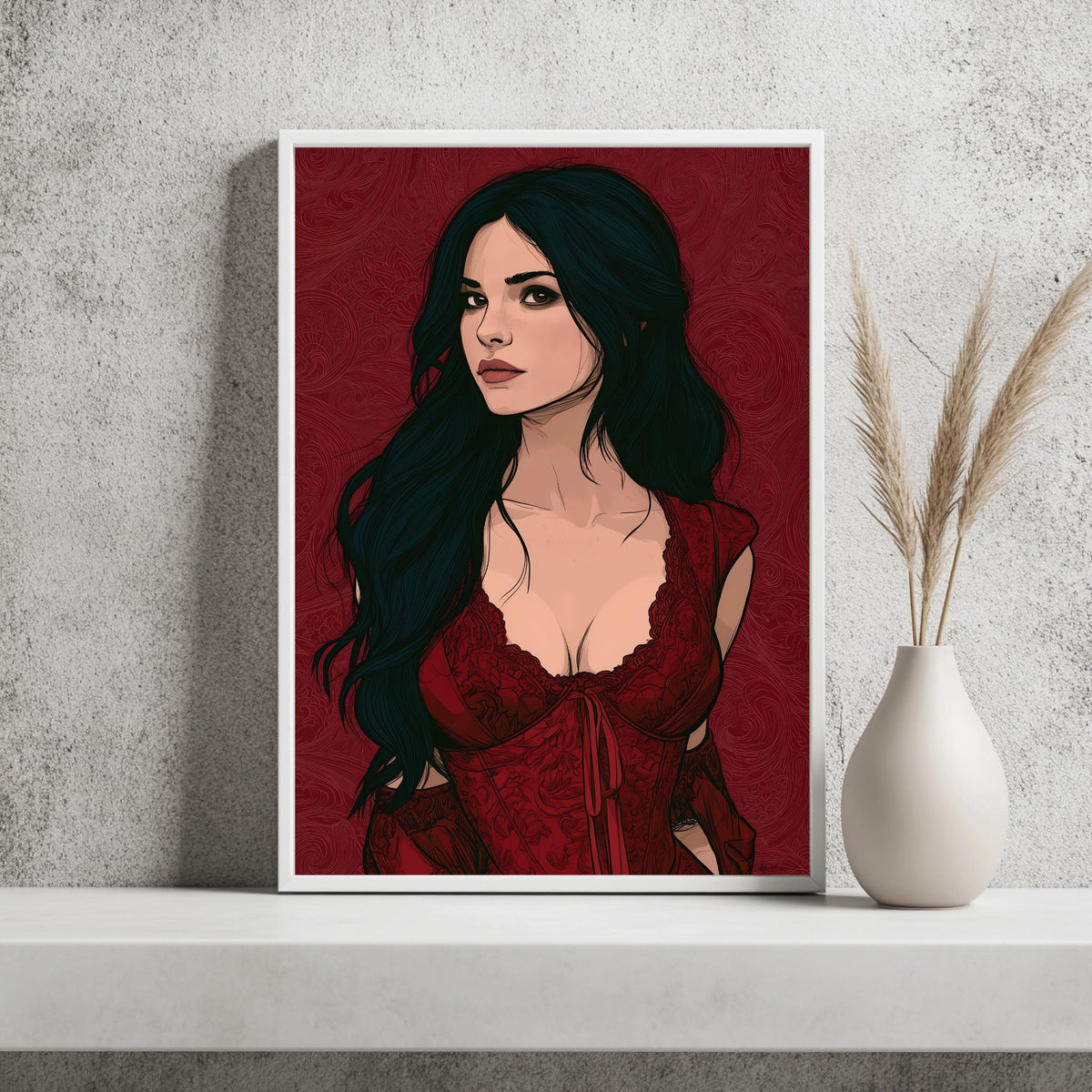 Frauenportrait Gotisch Rot Poster – Produktansicht 2