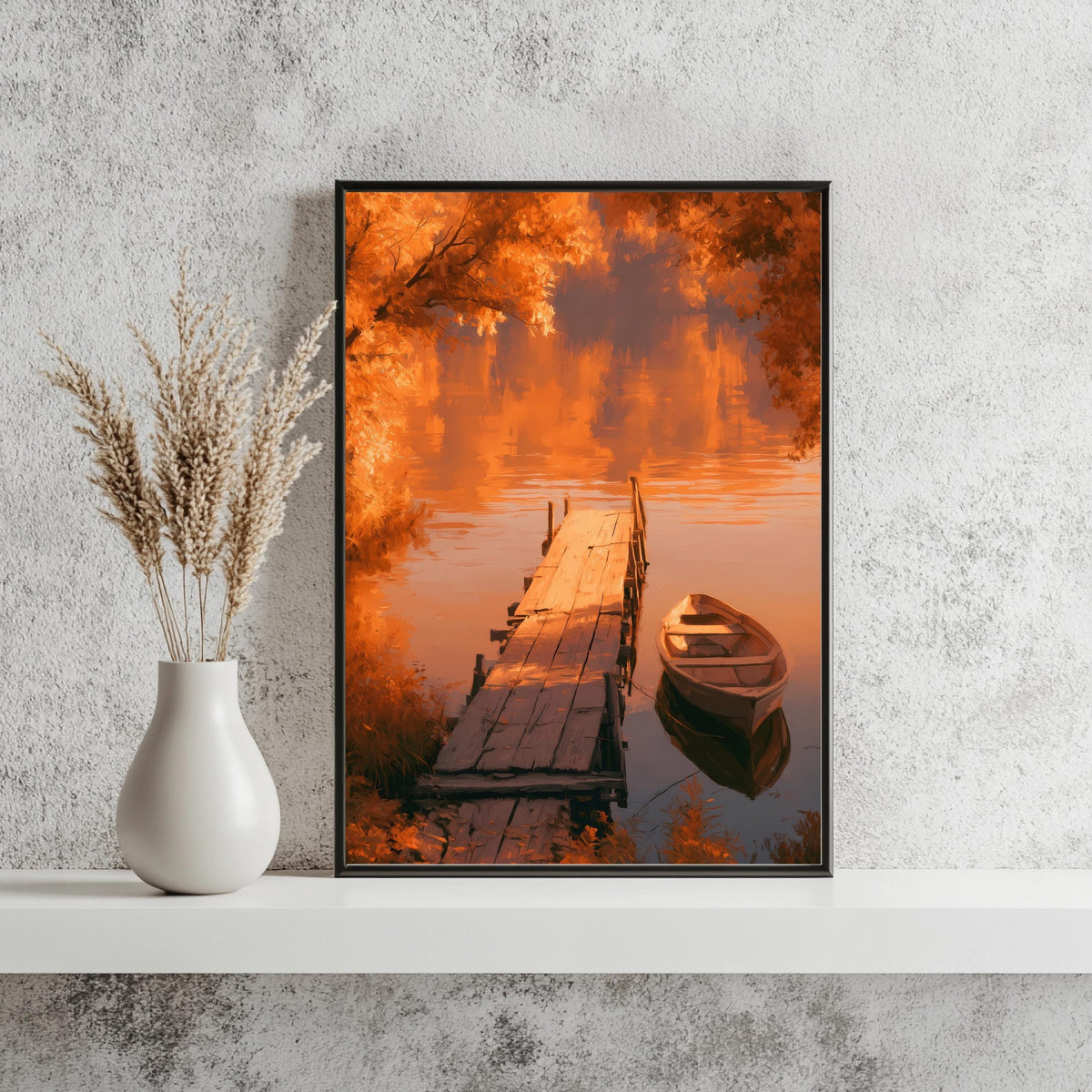 Herbstsee Holzsteg Boot Poster – Produktansicht 3