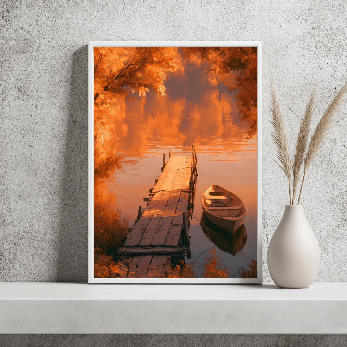 Herbstsee Holzsteg Boot Poster – Produktansicht 2