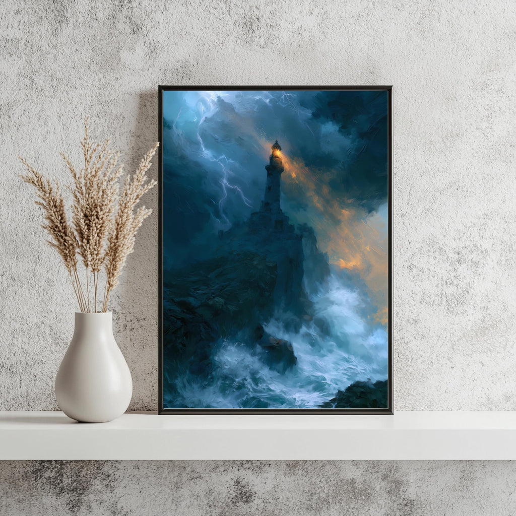 Leuchtturm Sturm Dramatisch Meer Poster – Produktansicht 3