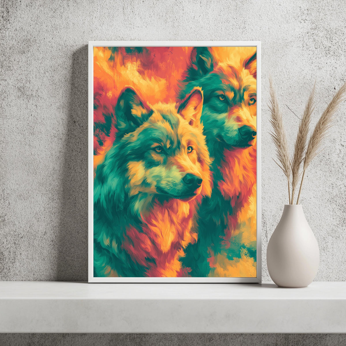 Wolf Türkis Orange Poster Set – Produktansicht 3