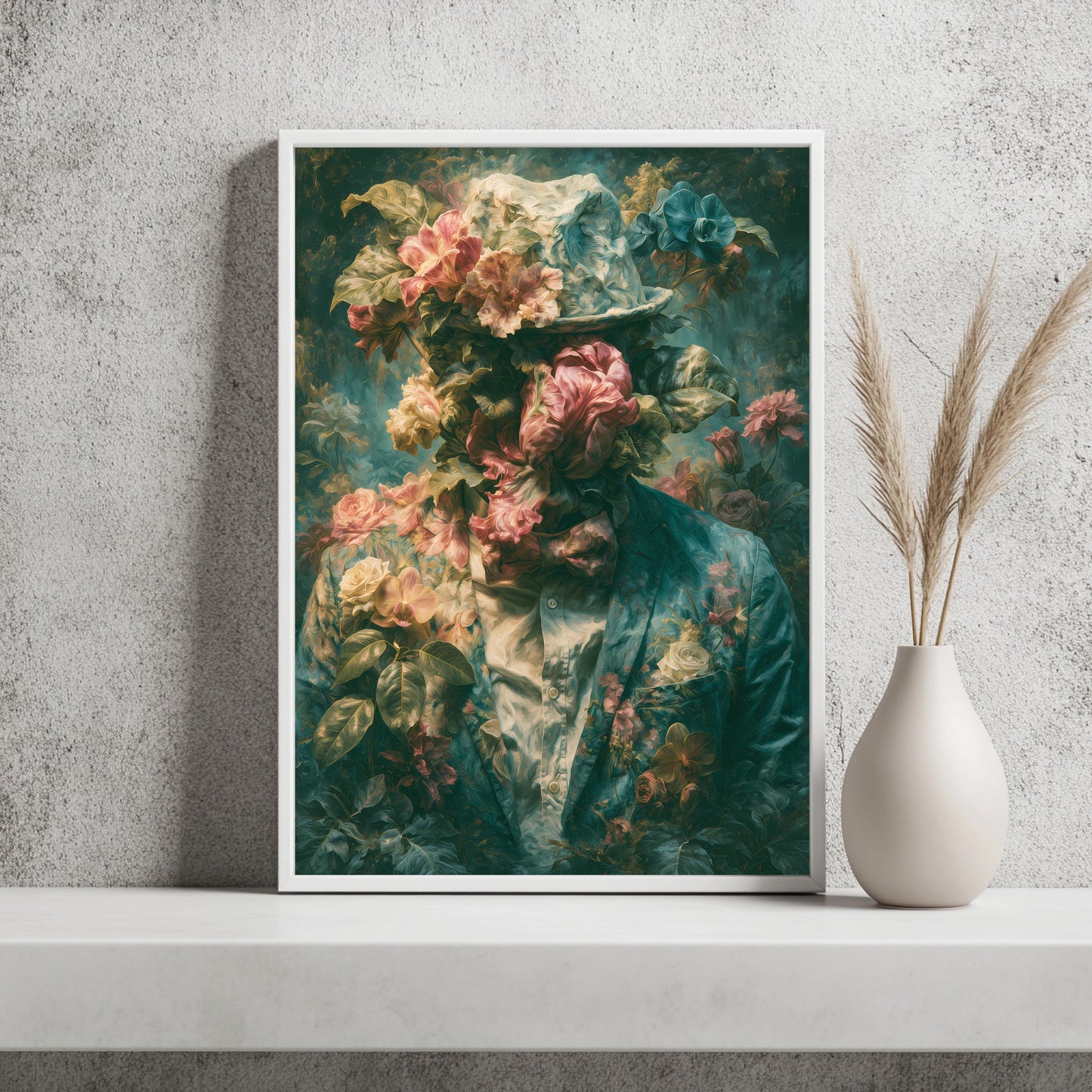 Surreales Portrait Blumen Poster Dark