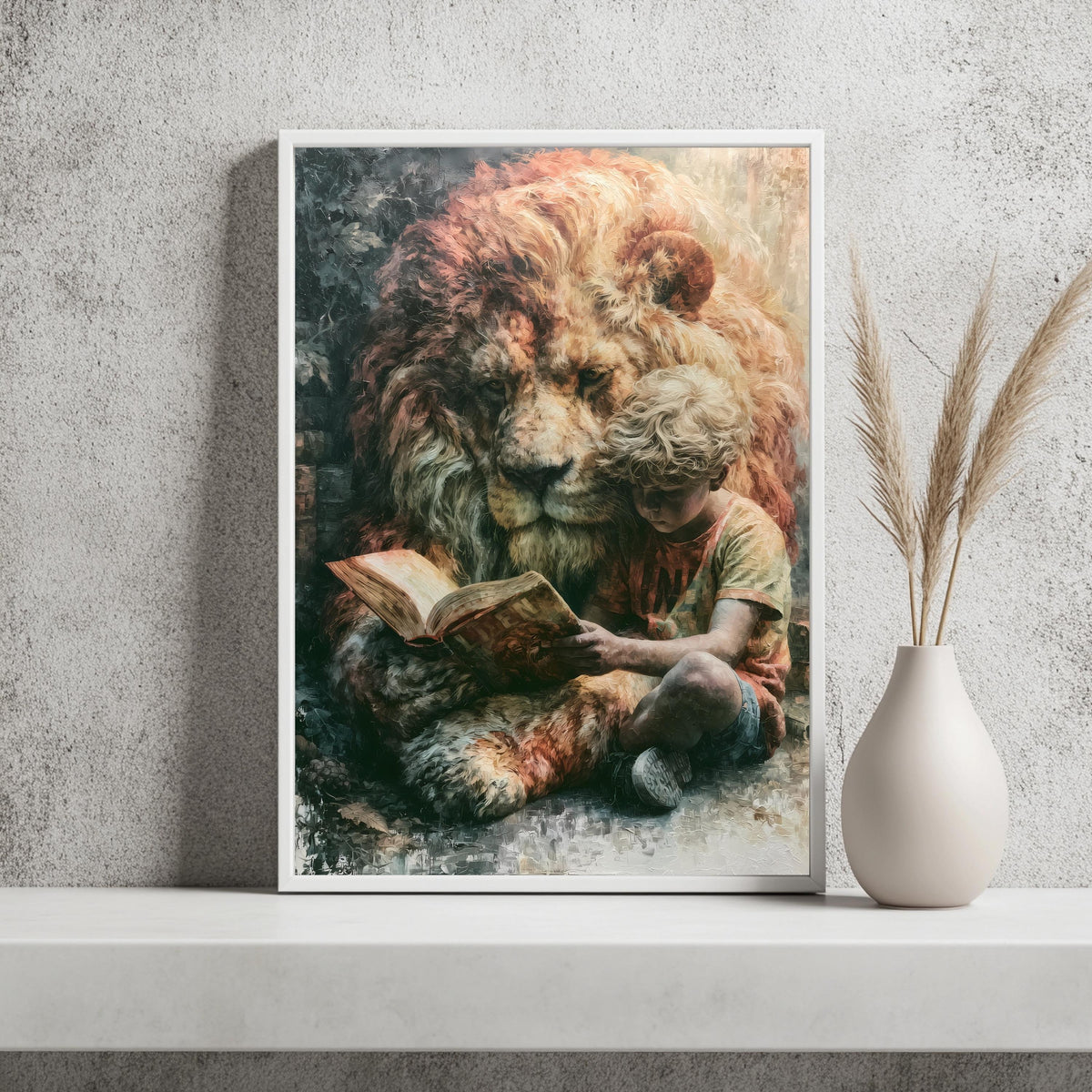 Junge und Löwe Kinderzimmer Poster – Produktansicht 2