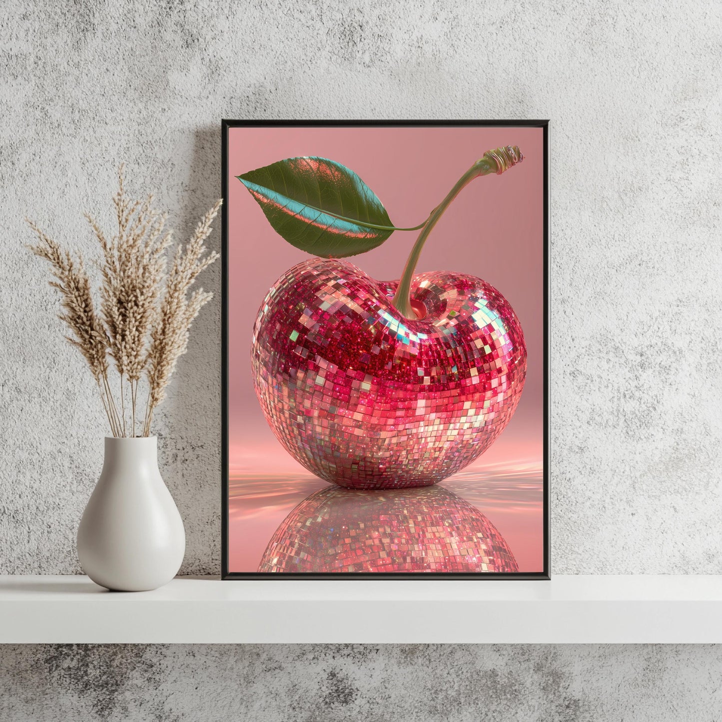 Discokugel Kirsche Poster Glitzer Wandkunst