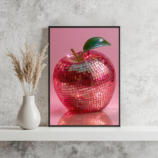 Discokugel Apfel Poster Glitzer Wandkunst