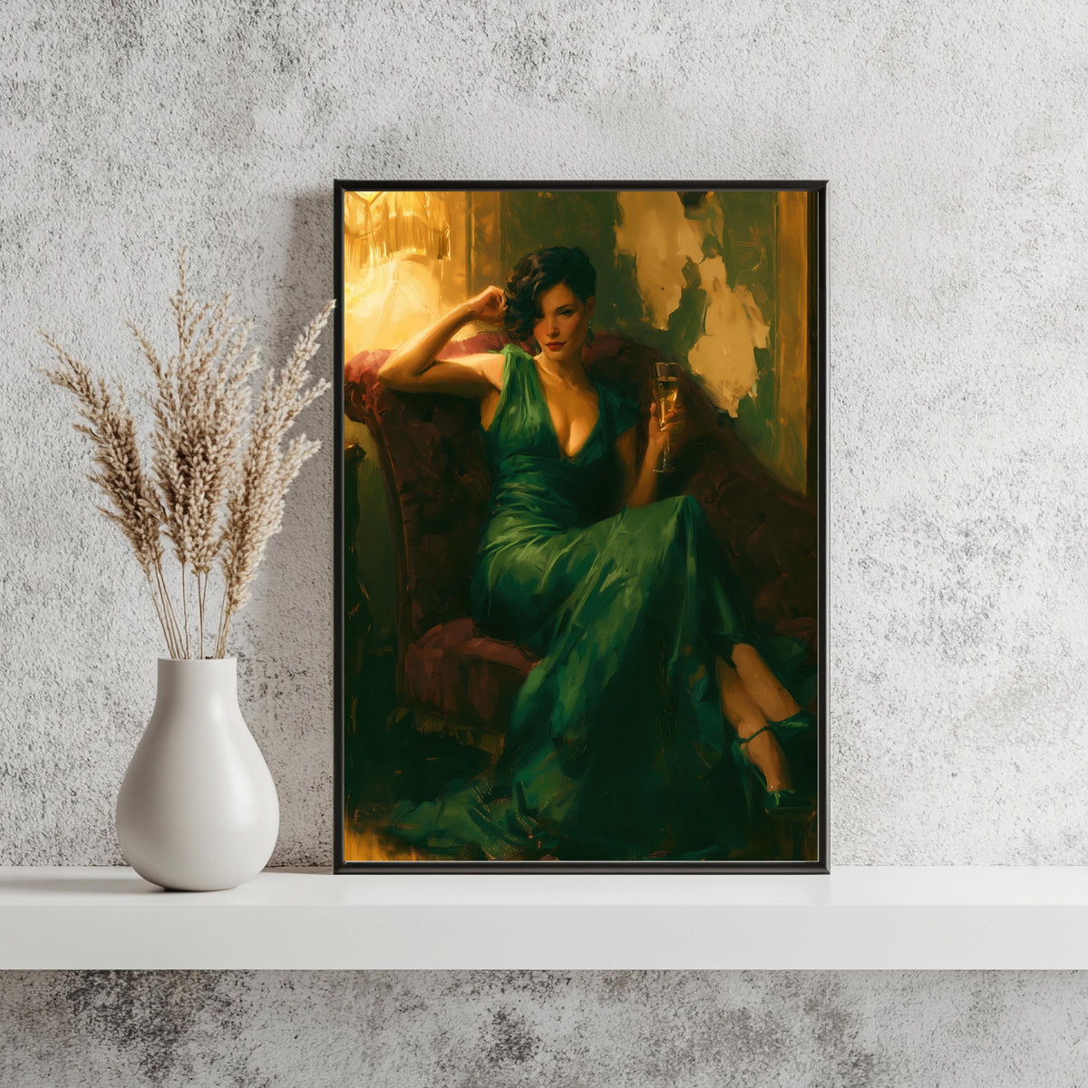 Frau Grünes Kleid Hollywood Glamour Poster – Produktansicht 3