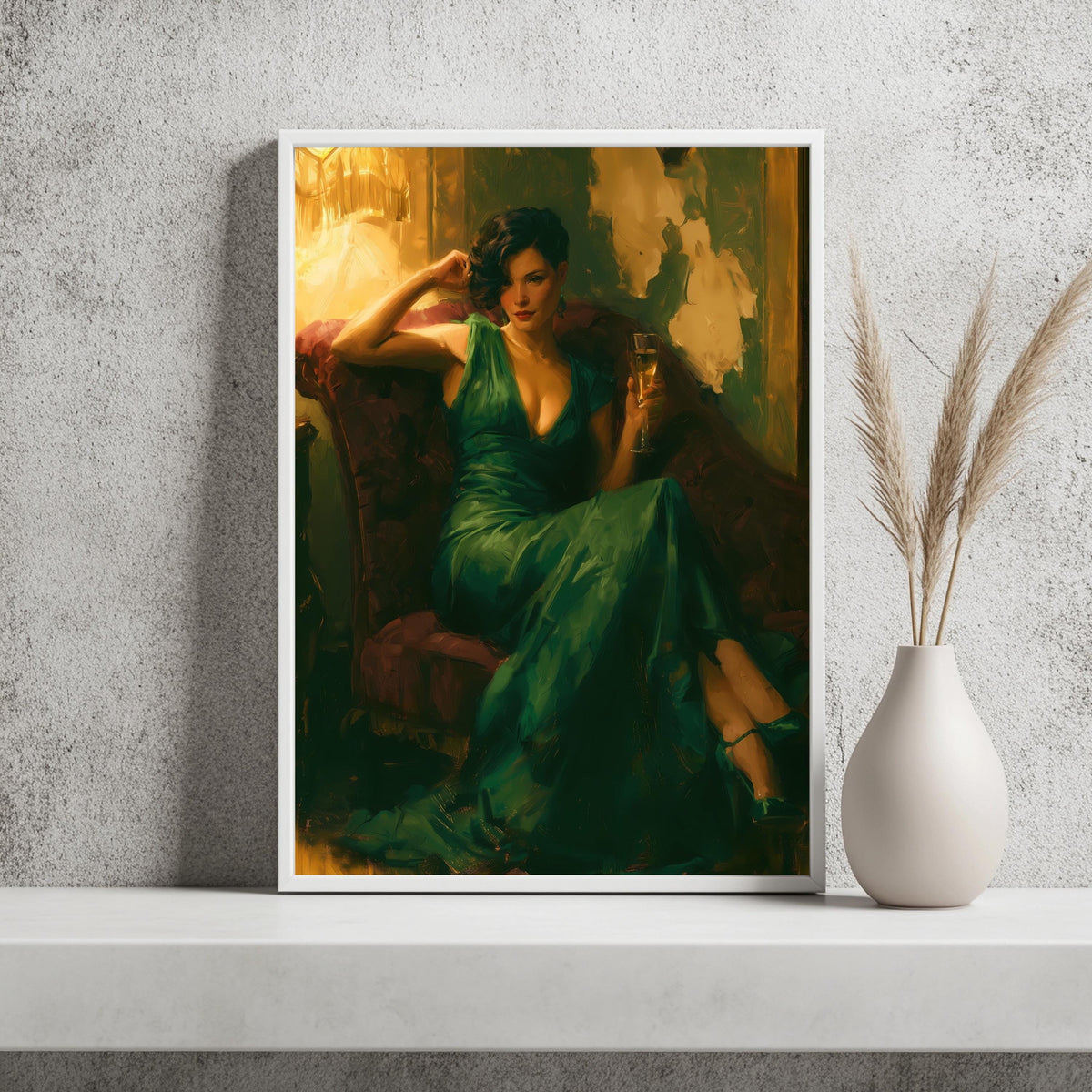 Frau Grünes Kleid Hollywood Glamour Poster – Produktansicht 2