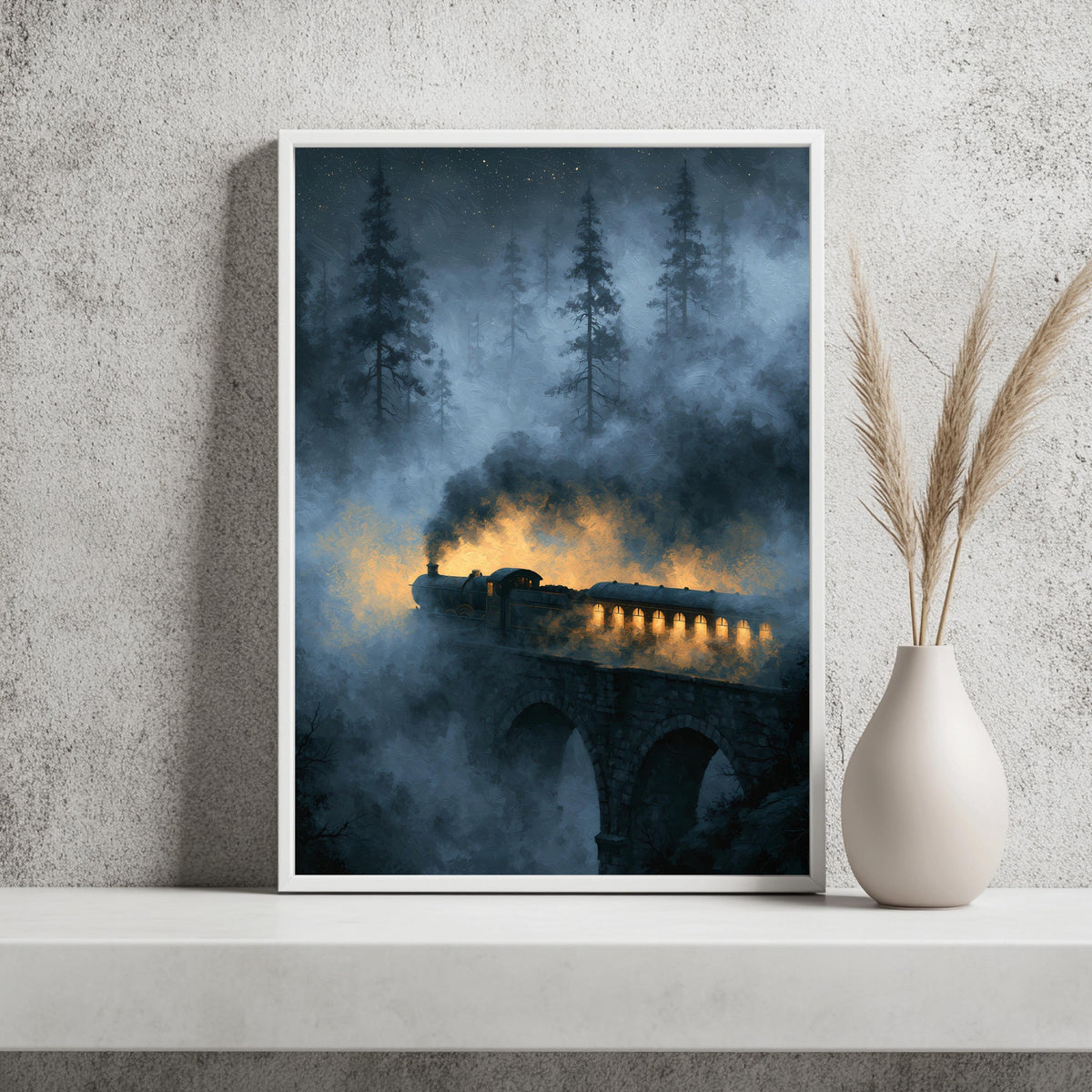 Dampfzug Brücke Nacht Fantasy Poster – Produktansicht 2