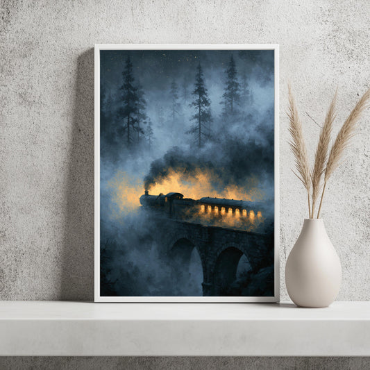 Dampfzug Brücke Poster Nacht Fantasy