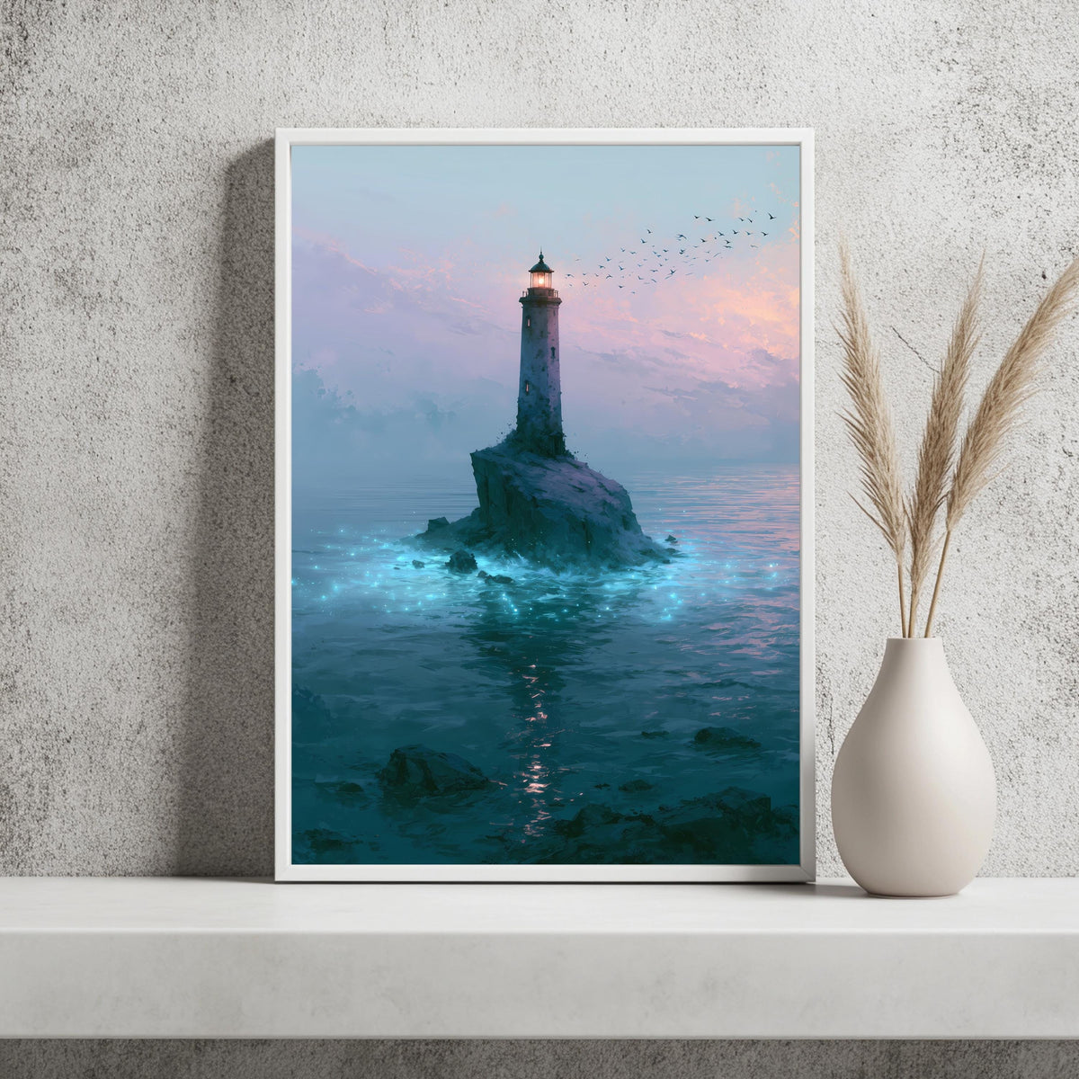 Leuchtturm Pastell Sonnenuntergang Poster – Produktansicht 2