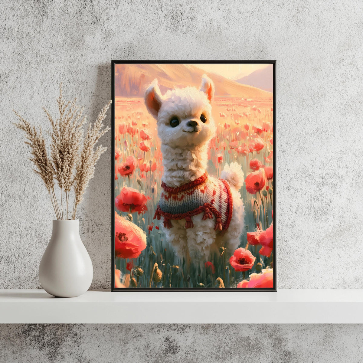 Baby Alpaka Mohnblumen Poster – Produktansicht 3