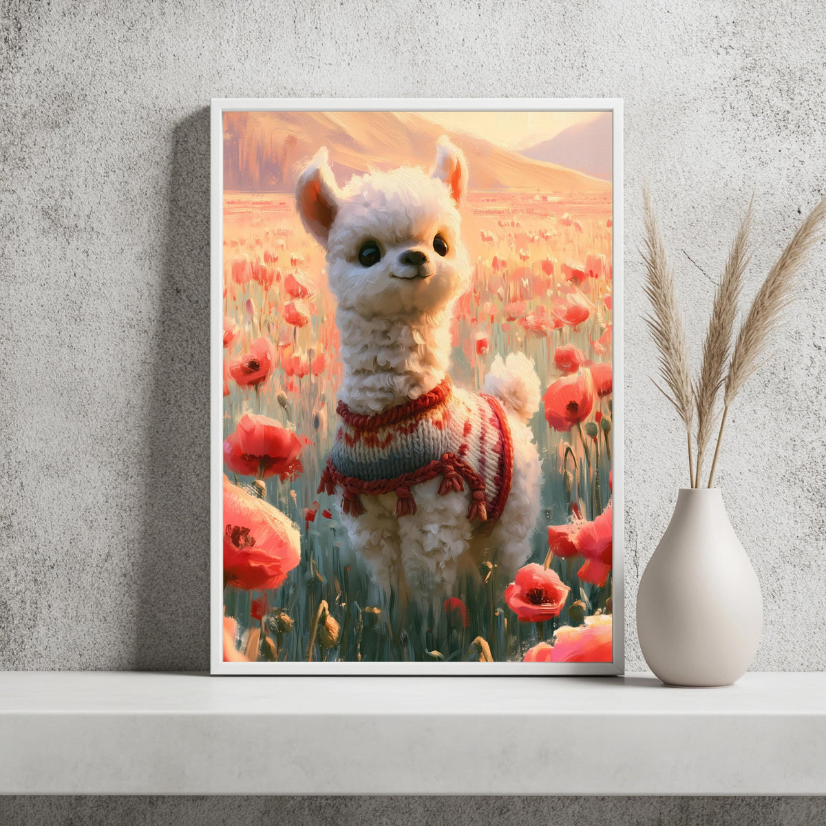 Baby Alpaka Mohnblumen Poster – Produktansicht 2