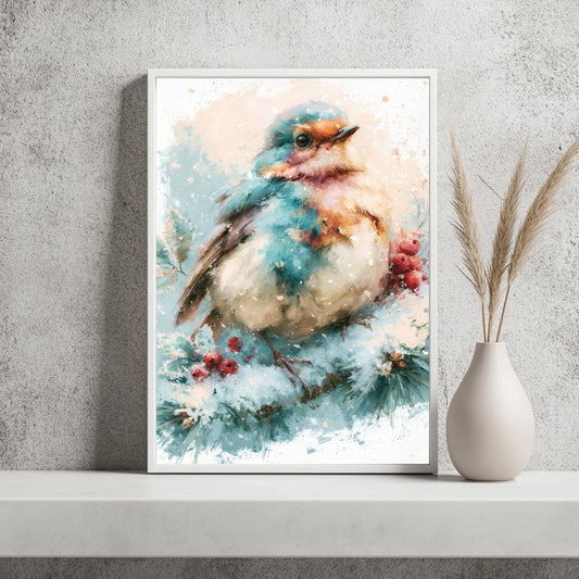 Rotkehlchen Poster Winter Aquarell