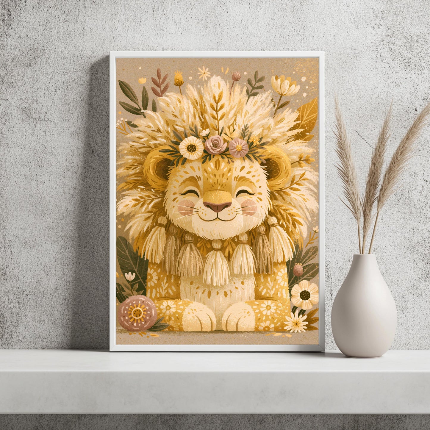 Baby Löwe Blumenkranz Poster Boho