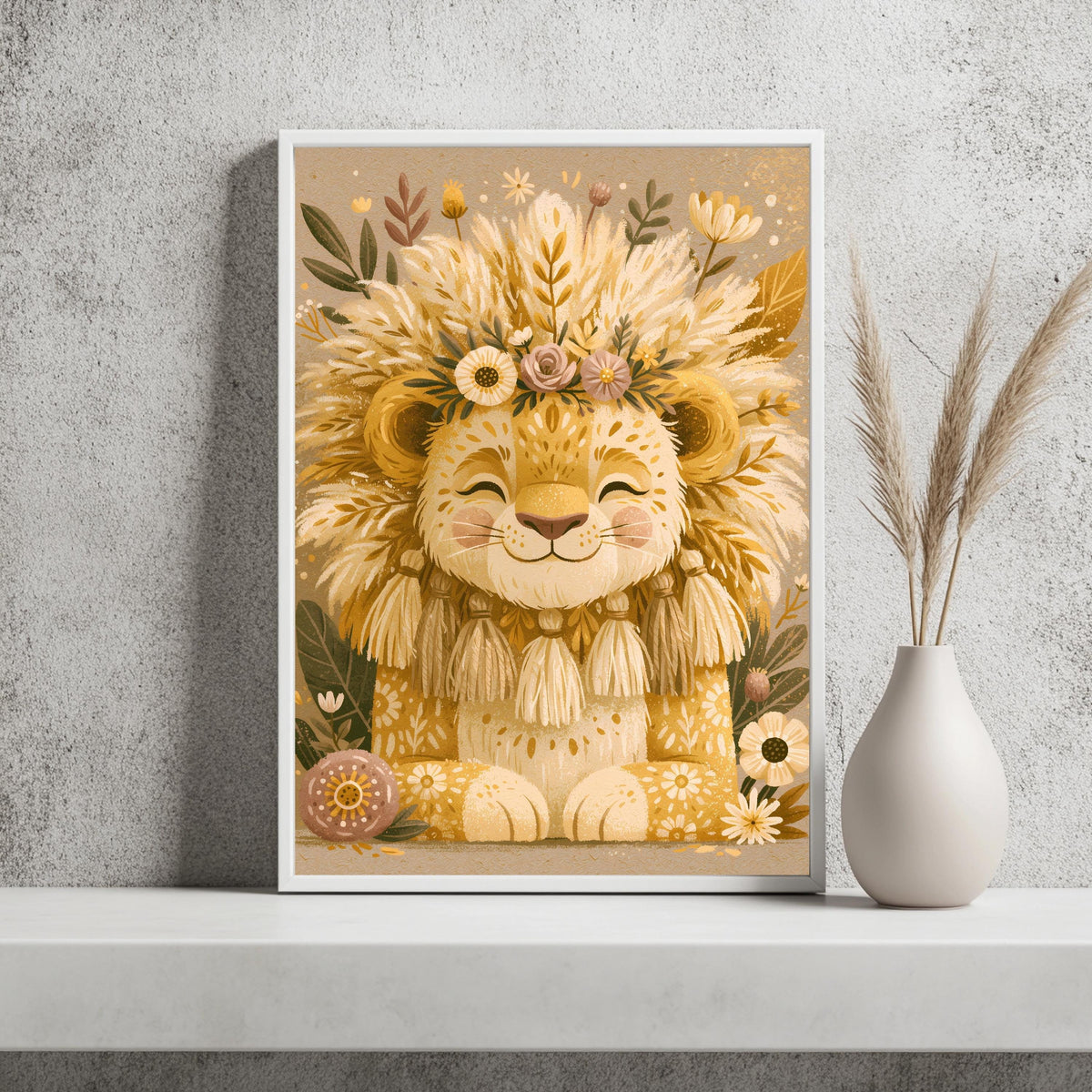 Baby Löwe Blumenkranz Boho Poster – Produktansicht 2