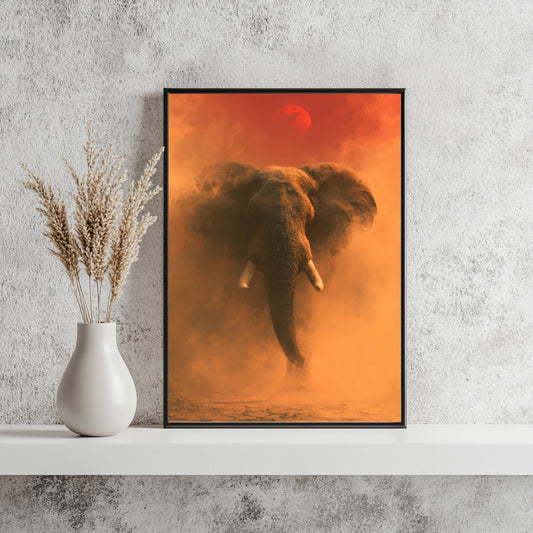 Elefant Blutmond Poster Savanne Wandkunst