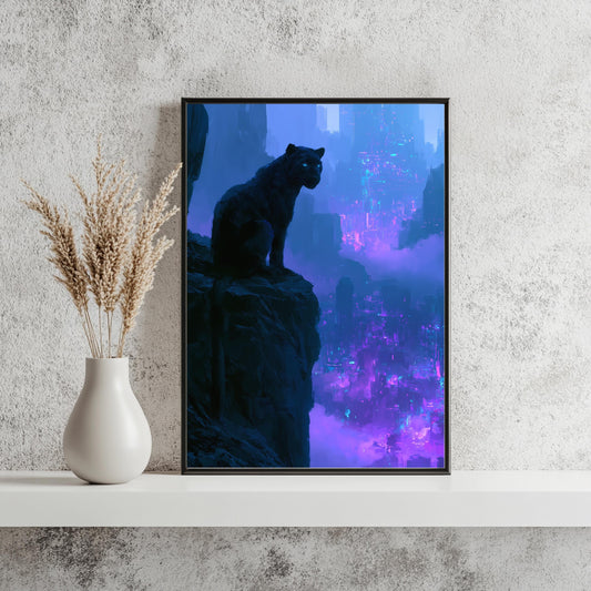 Panther Poster Neon Stadt Cyberpunk