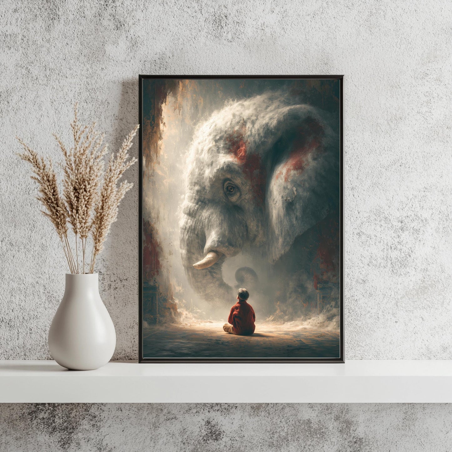 Junge und Elefant Poster Surreal Ölgemälde