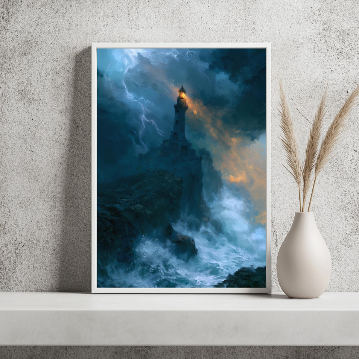 Leuchtturm Sturm Dramatisch Meer Poster – Produktansicht 2