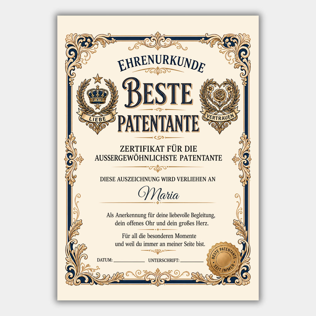 Personalisierte Urkunde „Beste Patentante“