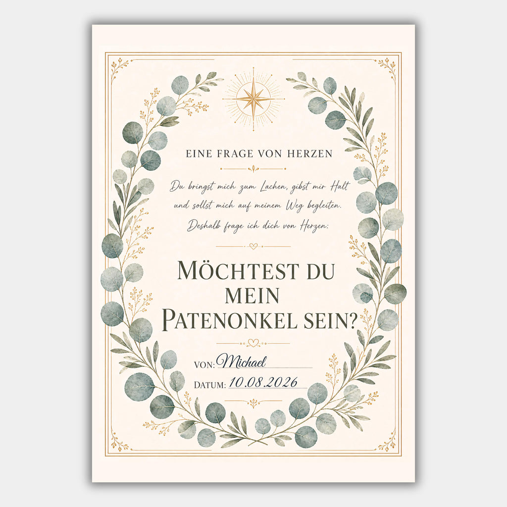 Möchtest du mein Patenonkel sein? – personalisierte Urkunde