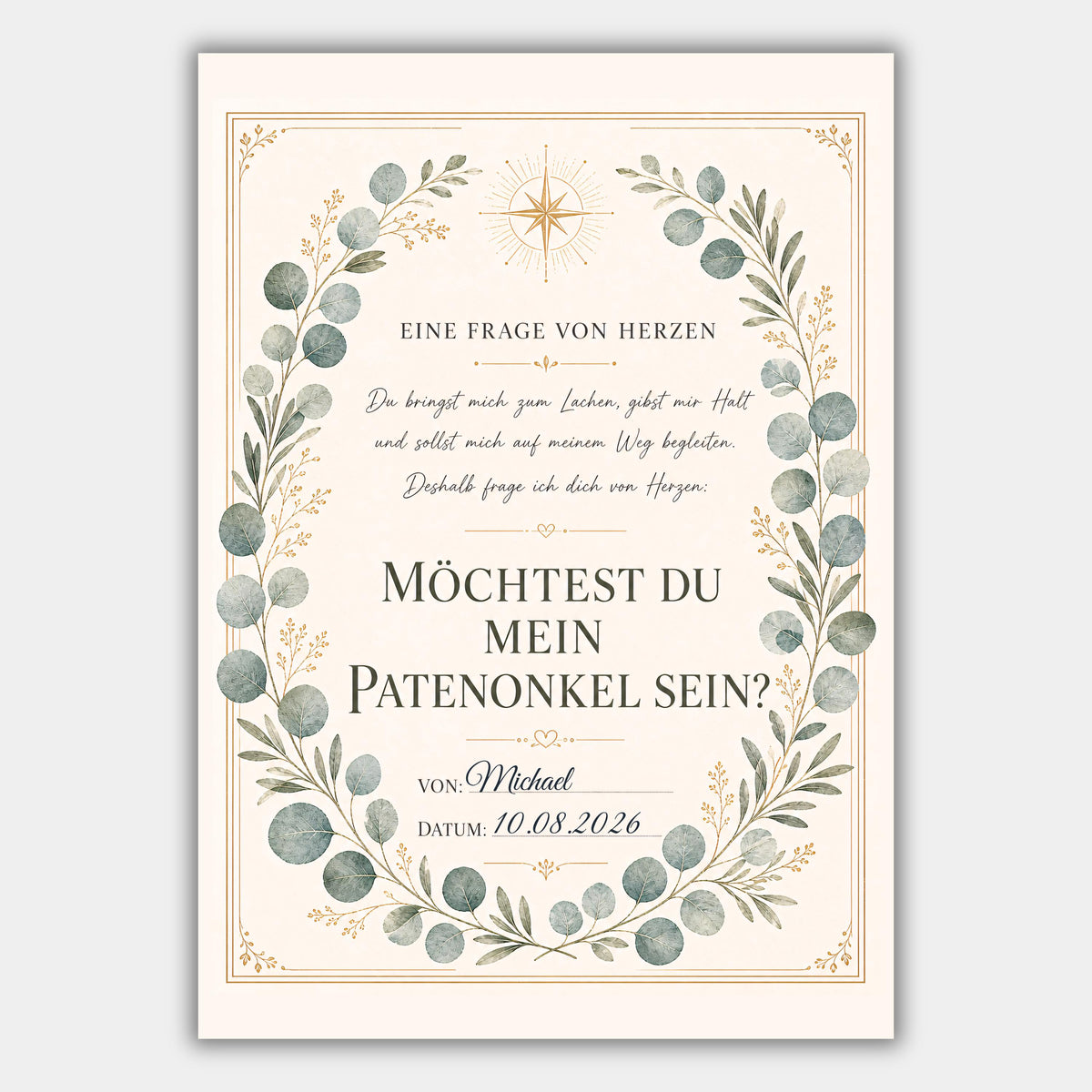 Möchtest du mein Patenonkel sein? – personalisierte Urkunde