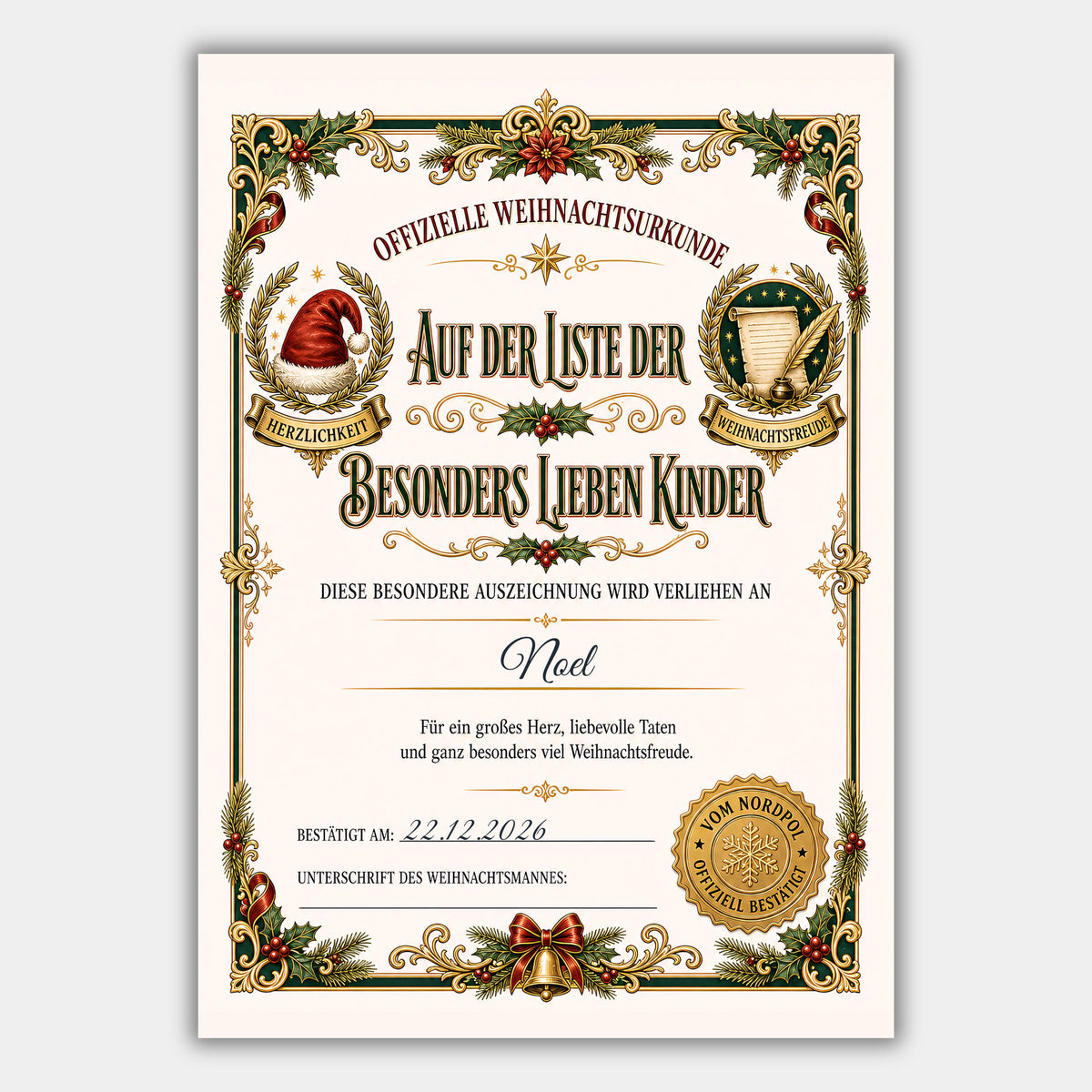 Auf der Liste der besonders lieben Kinder – Weihnachtsurkunde
