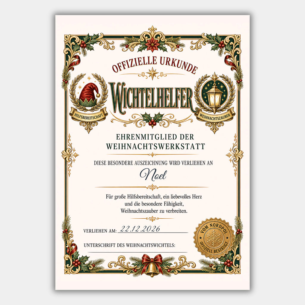 Offizielle Wichtelhelfer-Urkunde – personalisiert