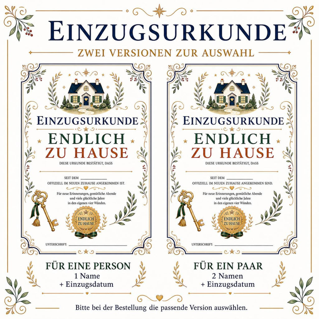 Personalisierte Einzugsurkunde „Endlich zu Hause“