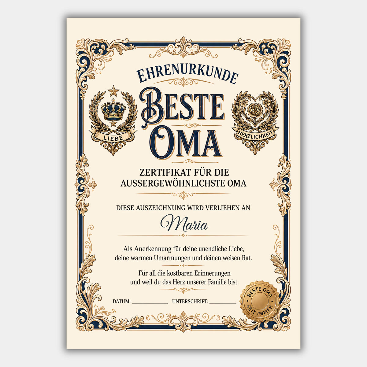 Personalisierte Urkunde „Beste Oma“