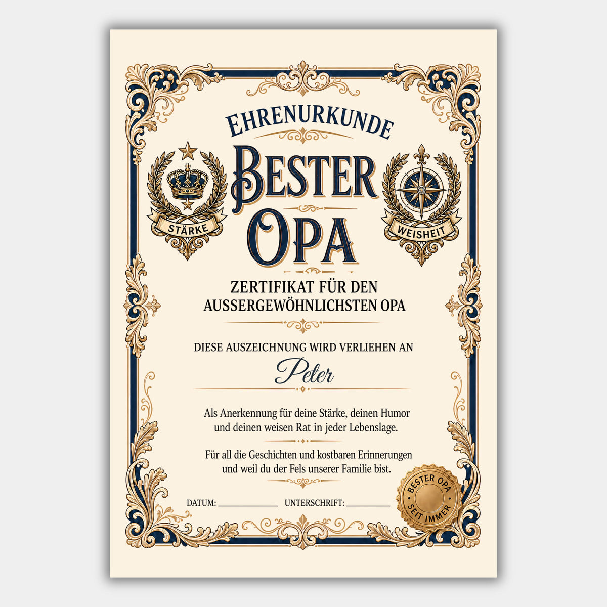 Personalisierte Urkunde „Bester Opa“