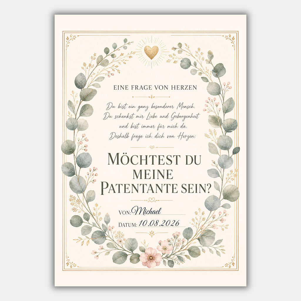 Möchtest du meine Patentante sein? – personalisierte Urkunde