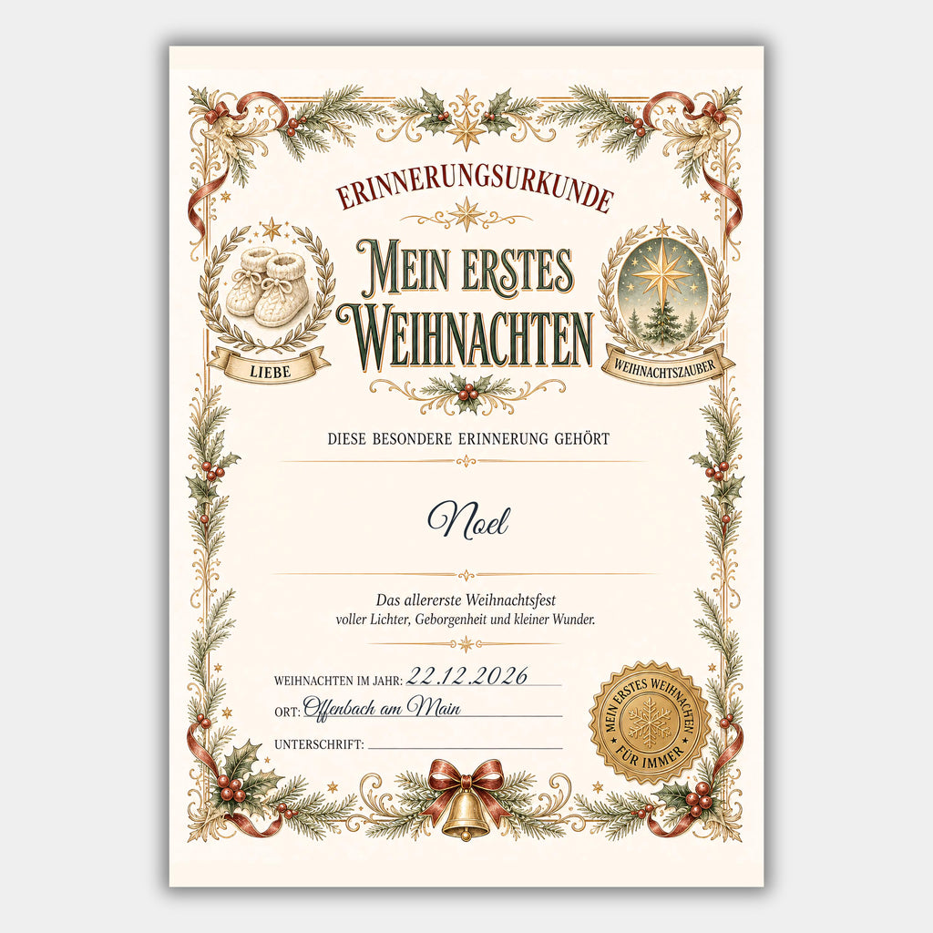 Mein erstes Weihnachten – personalisierte Erinnerungsurkunde