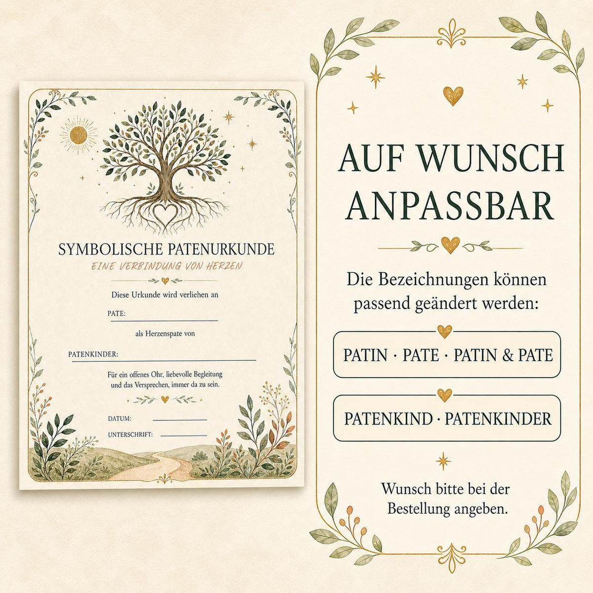 Symbolische Patenurkunde – personalisiert