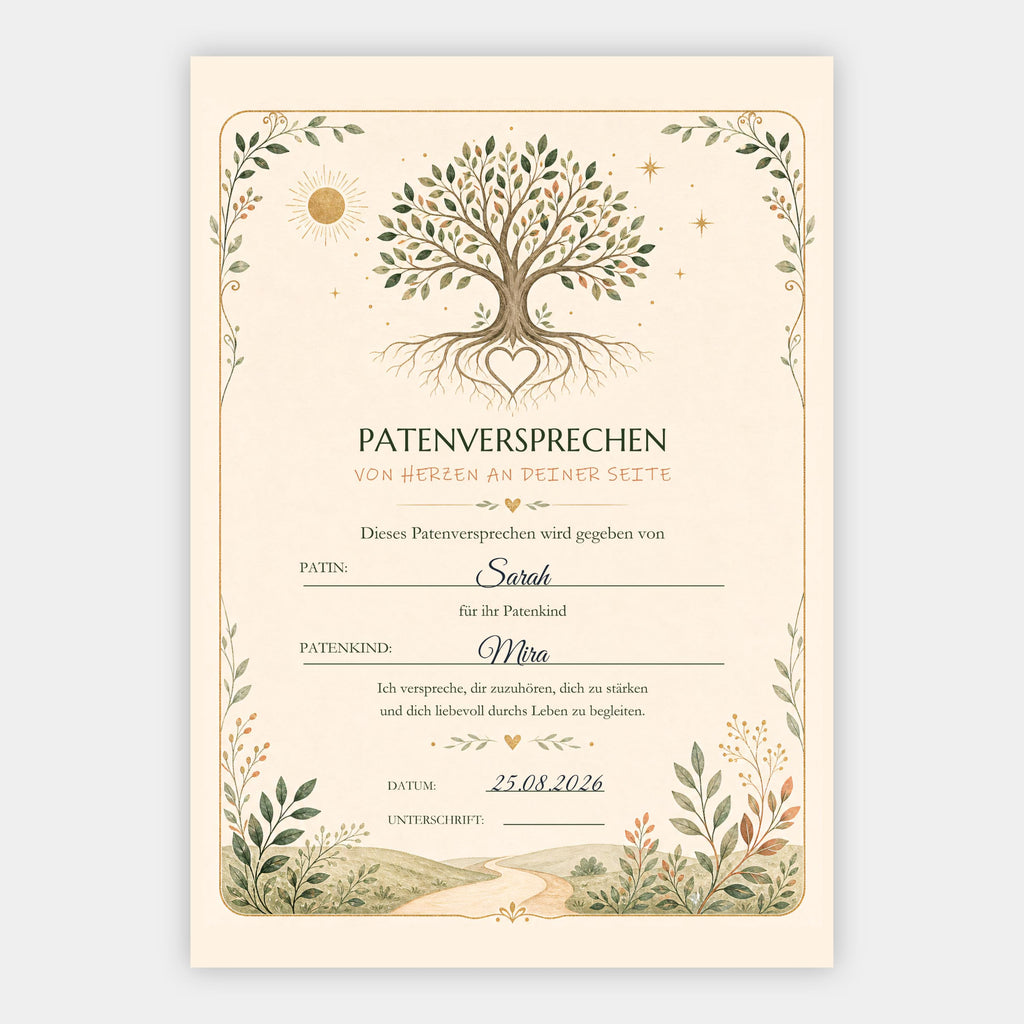 Patenversprechen für Patin – personalisierte Urkunde