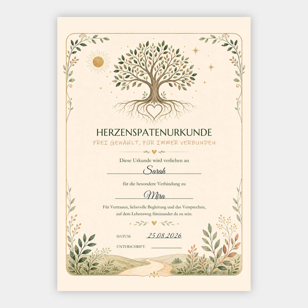 Herzenspatenurkunde – personalisierte Urkunde
