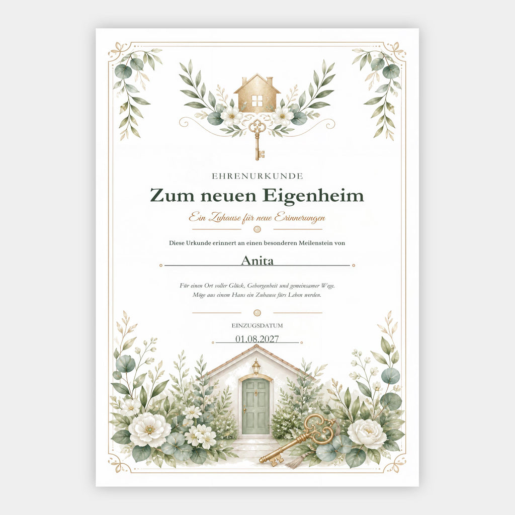Neues Eigenheim – personalisierte Urkunde