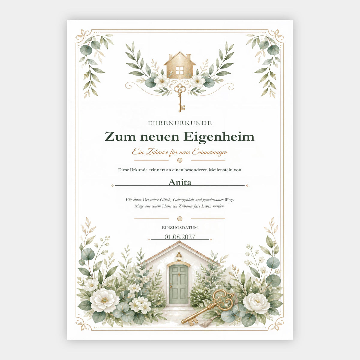 Neues Eigenheim – personalisierte Urkunde