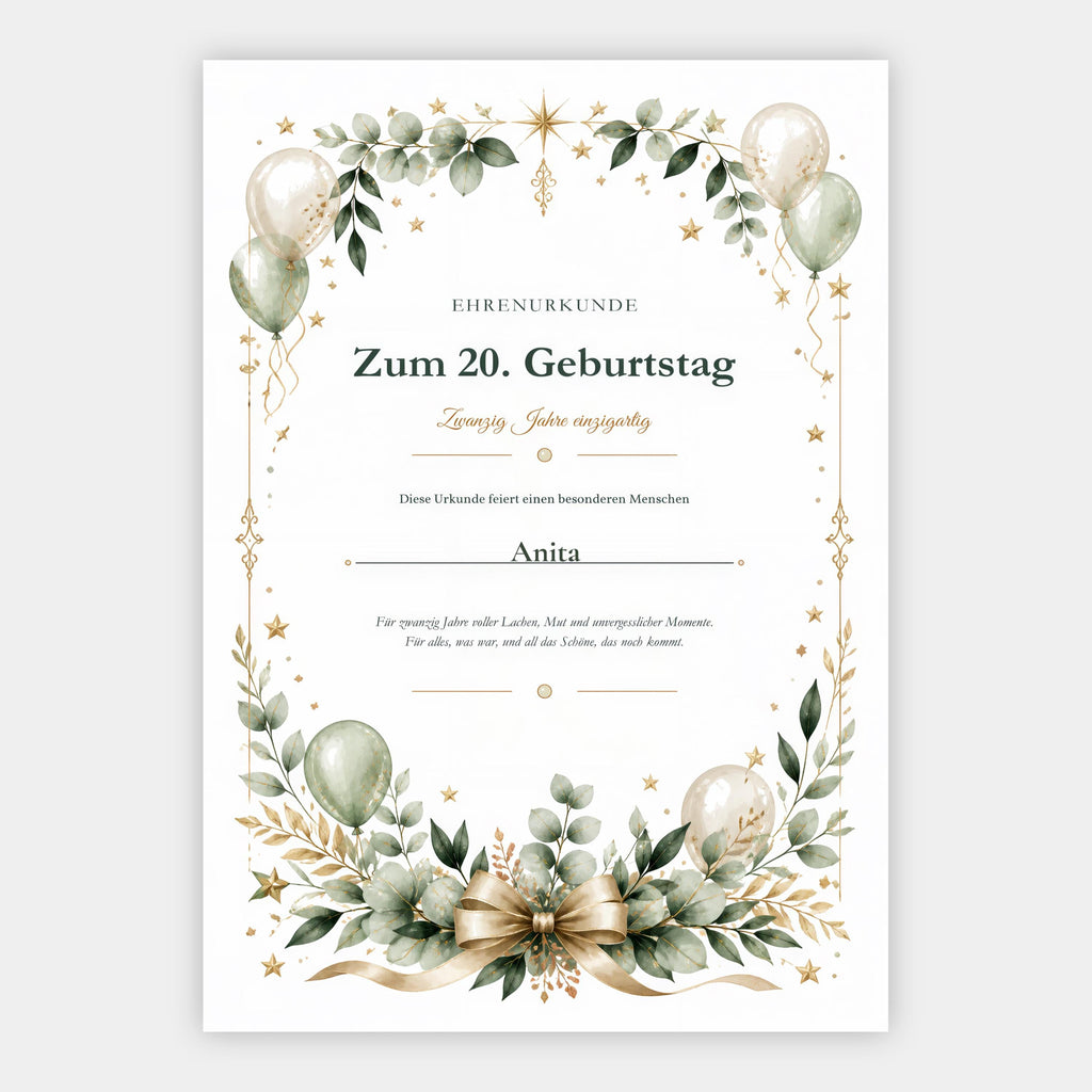 20. Geburtstag – personalisierte Urkunde