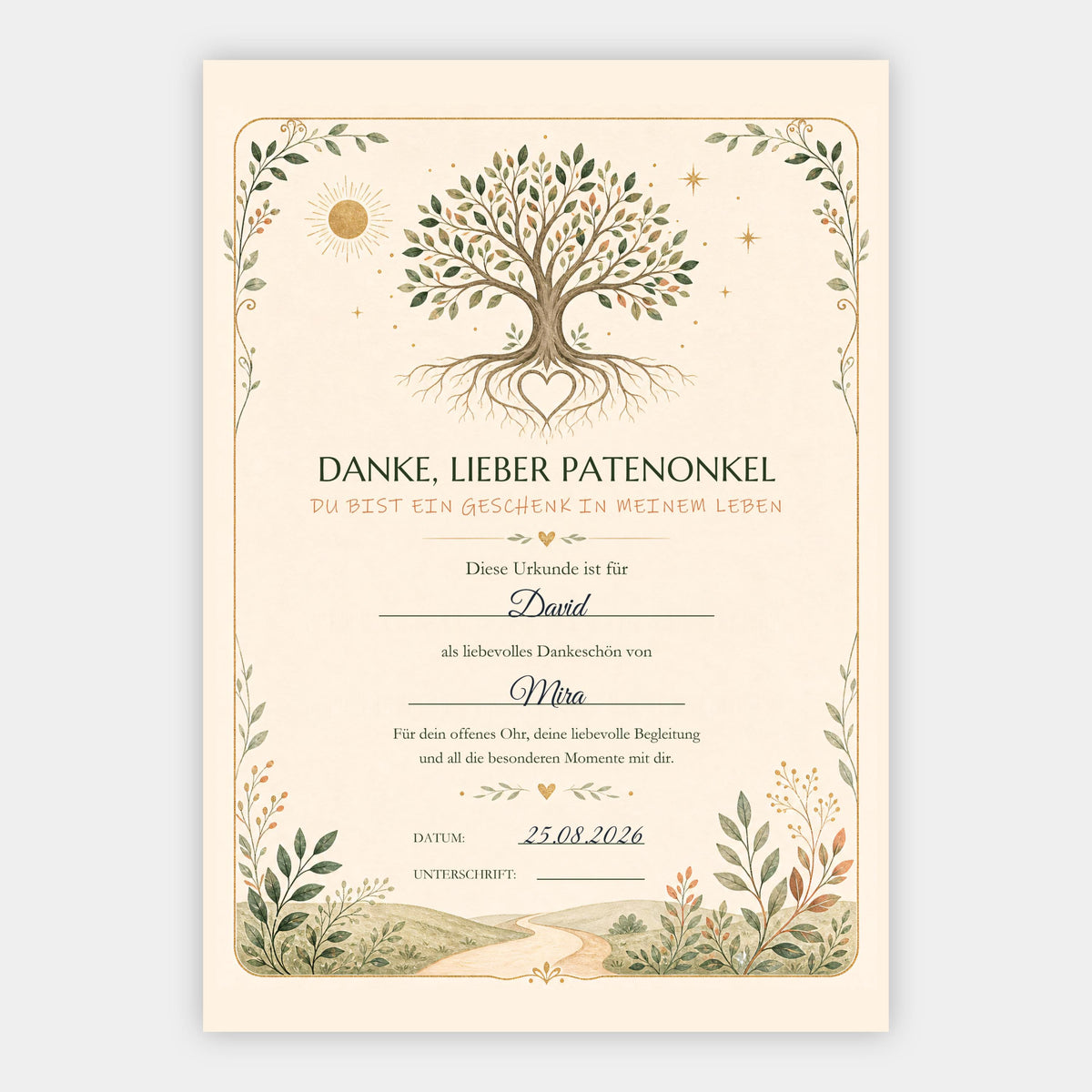Danke Patenonkel – personalisierte Urkunde