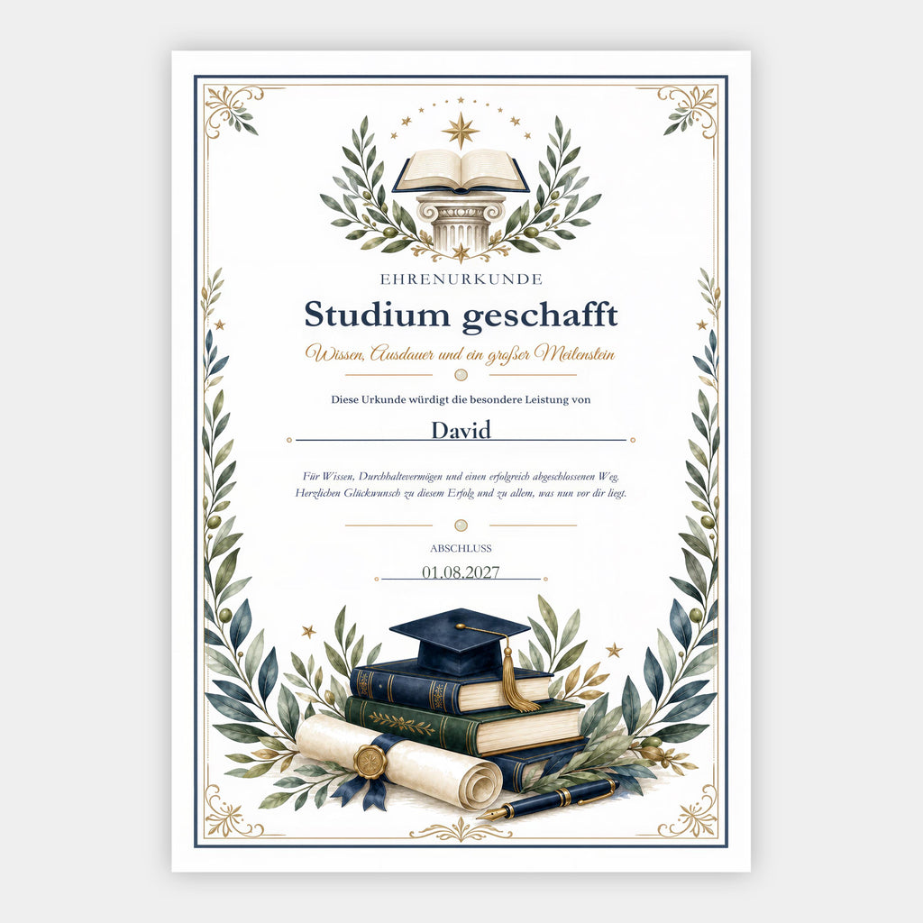 Studium geschafft – personalisierte Urkunde