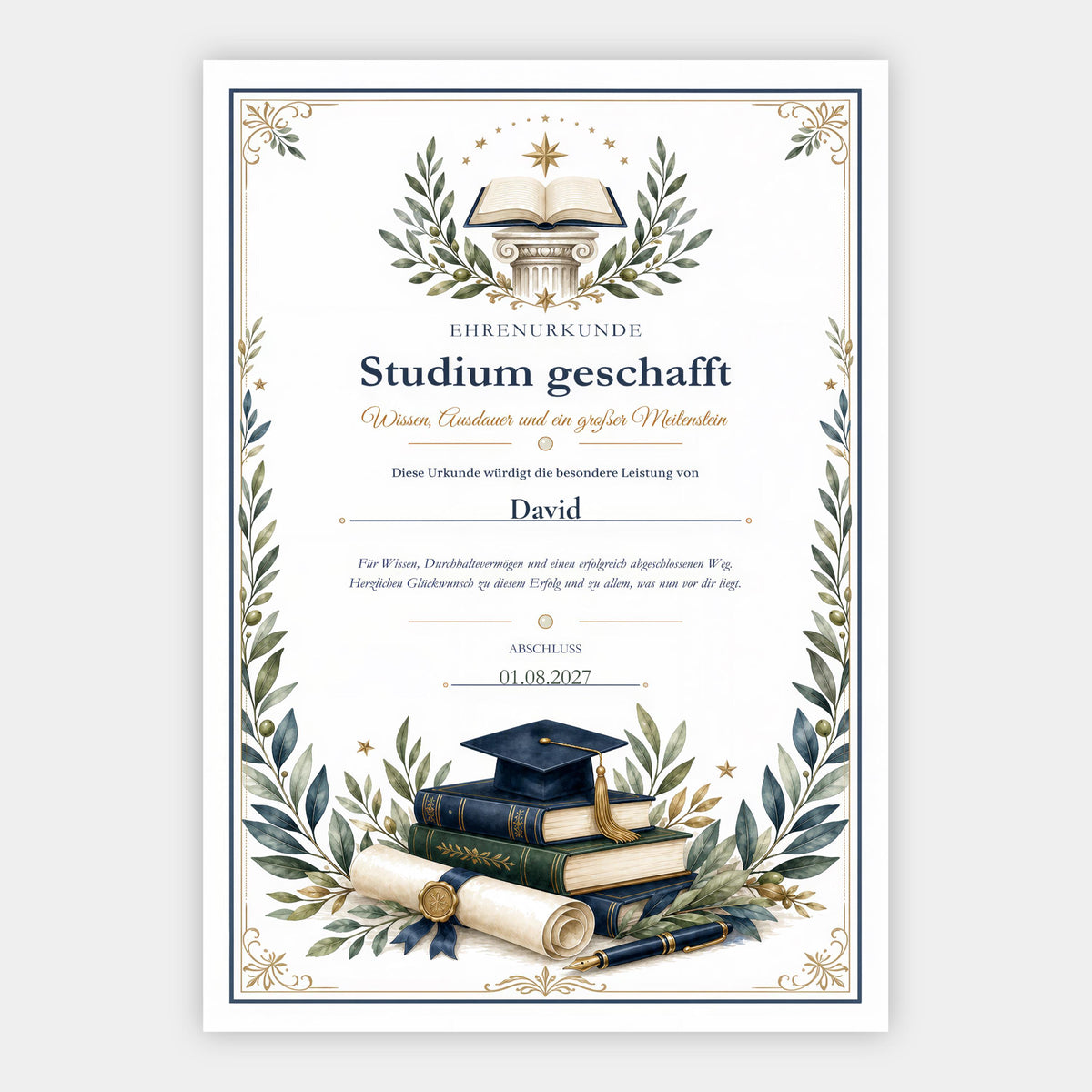Studium geschafft – personalisierte Urkunde