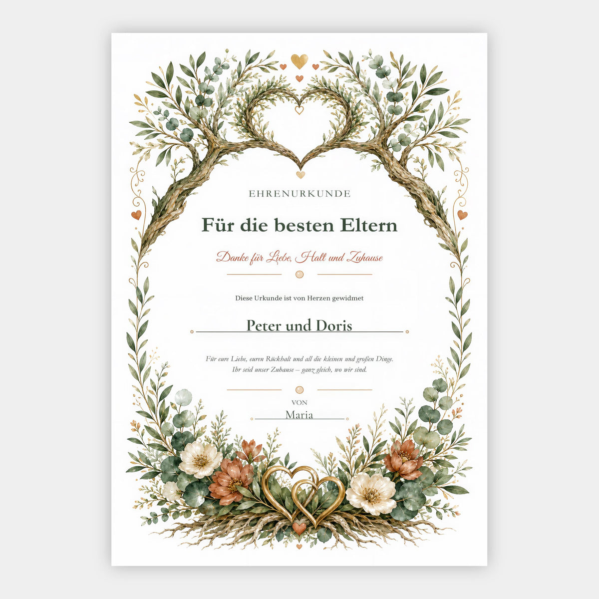 Beste Eltern – personalisierte Urkunde