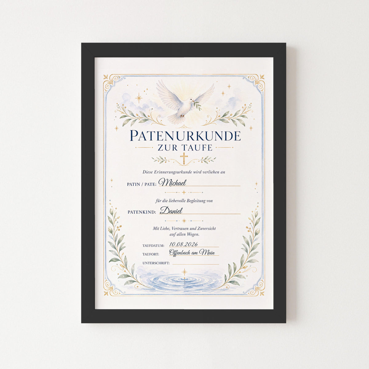 Patenurkunde zur Taufe – personalisiert