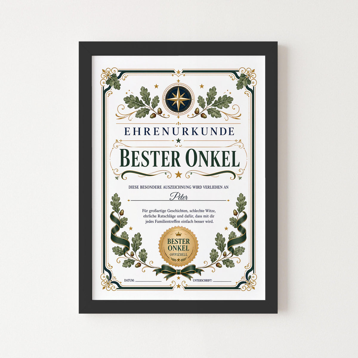 Personalisierte Urkunde „Bester Onkel“