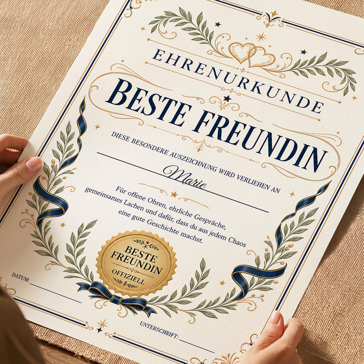 Personalisierte Urkunde „Beste Freundin“