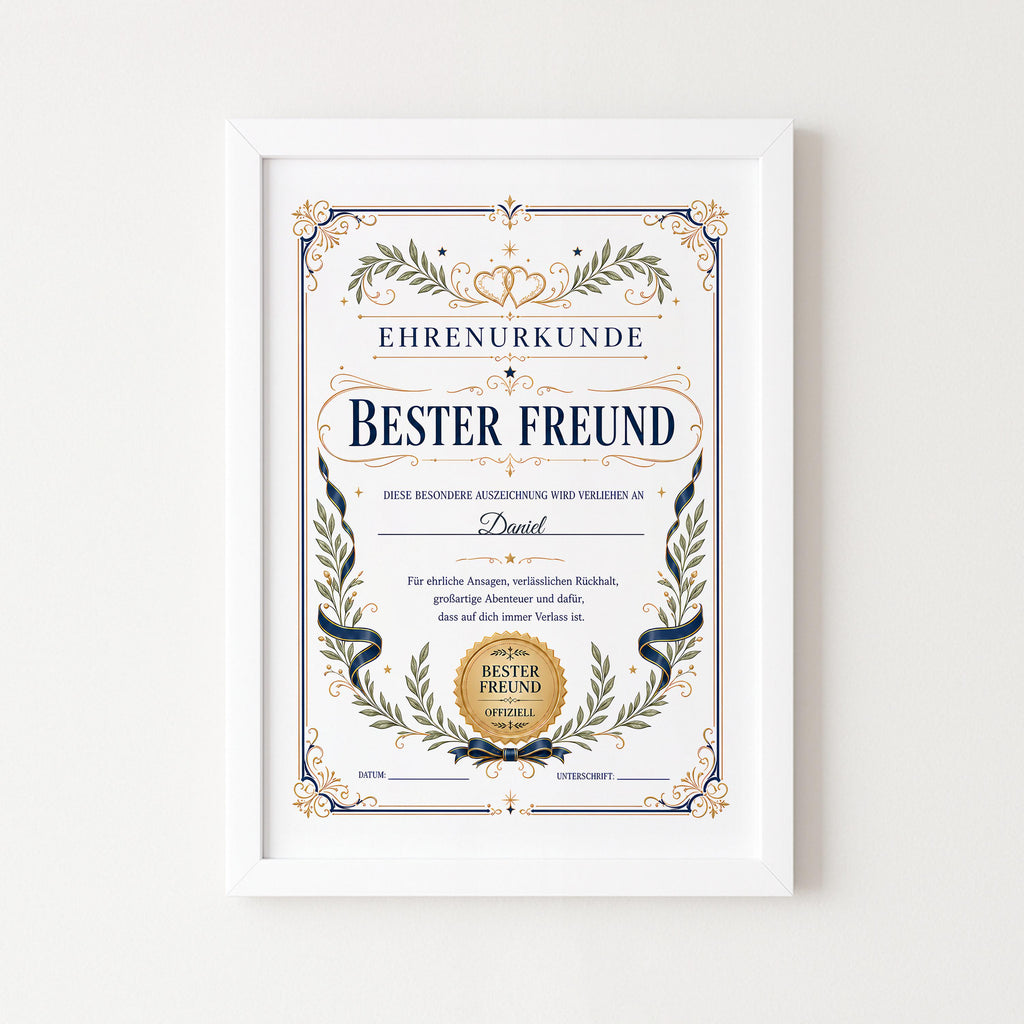 Personalisierte Urkunde „Bester Freund“