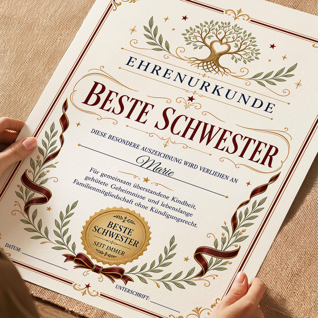 Personalisierte Urkunde „Beste Schwester“